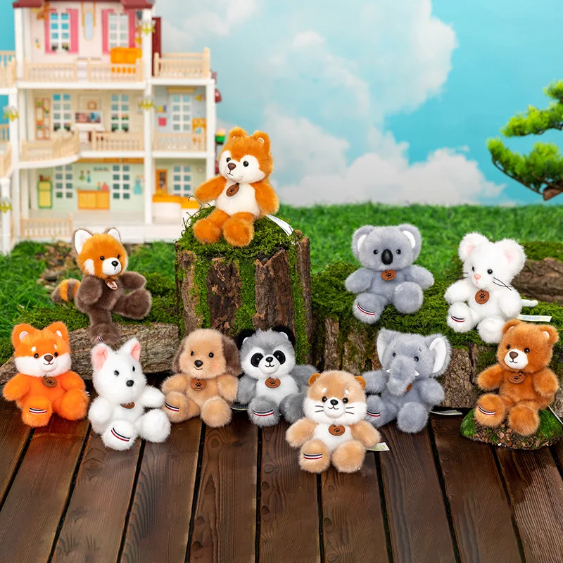Plush toy pendant manufacturer direct sales forest animal cute jumping series three flower cat and dog pendant