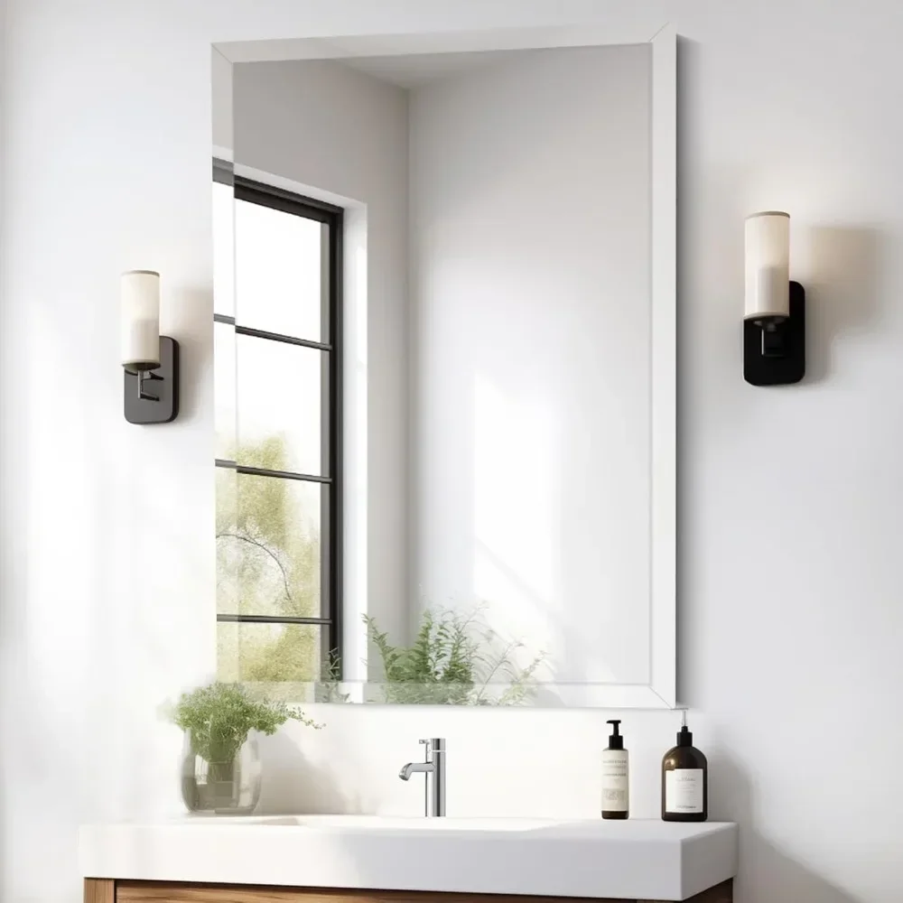 20x30 Inch Rectangle Frameless Mirror, Beveled Bathroom Mirror, Frameless Wall Mirror with 1