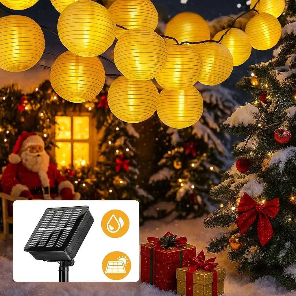 5M/6.5M Solar Powered Lantern String Lights - Outdoor Lantern Lights IP65 Waterproof, 20/30LEDs Warm White Lantern String Light With Auto On/Off, 8 Lighting Mode, Camping Garden Decor For Outside Camping Rope Lamp Solar Lights
