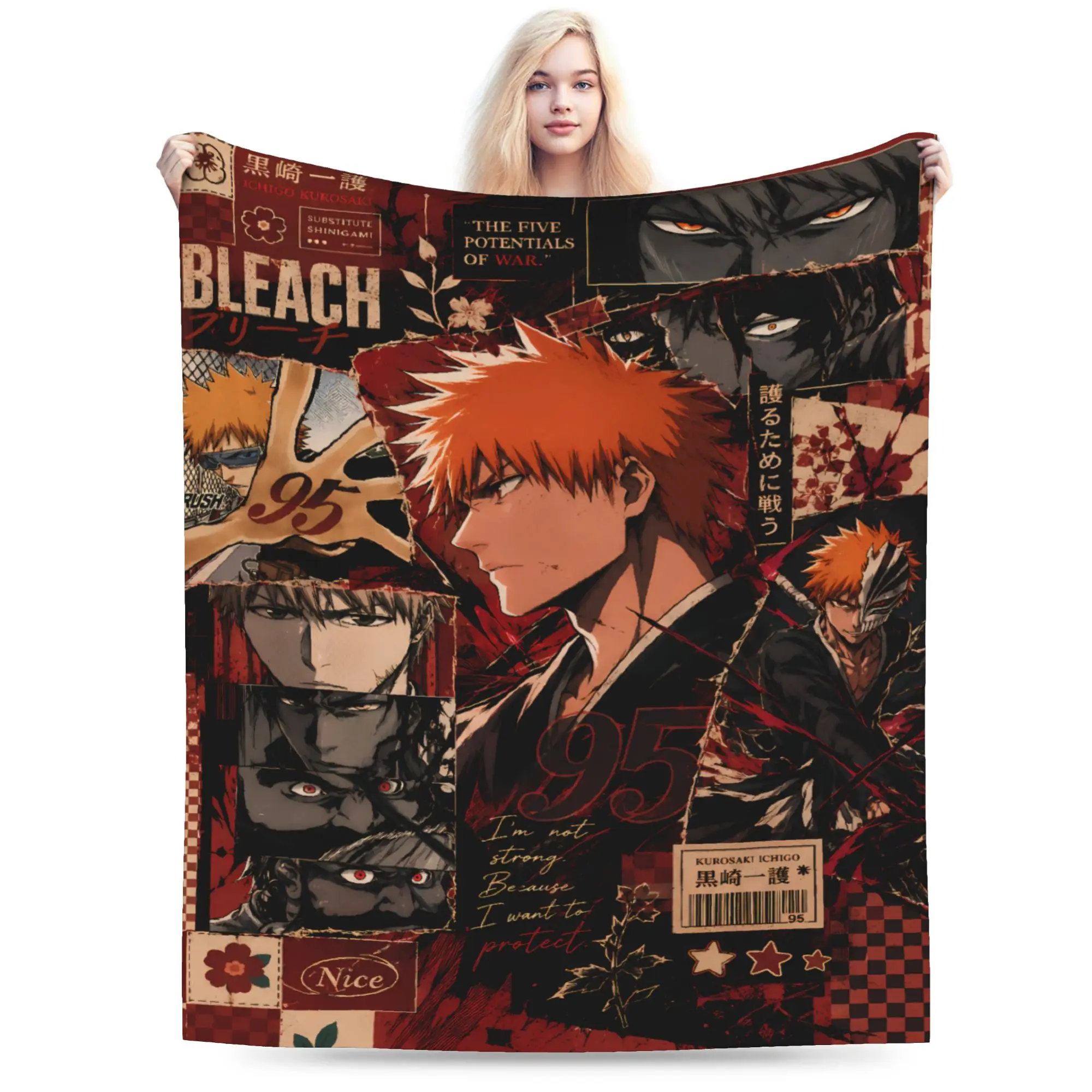 Ichigo Manga Poster Art Soft Warm Blanket Bleached Picnic Plush Throw Blanket Aesthetic Bedroom Flannel Bedspread Sofa Bed Cover