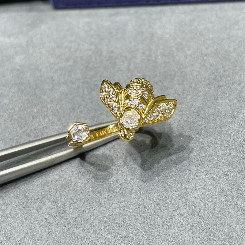 

New Style 925 Sterling Silver Pave Zircon Bee Rings For Women Fine Jewelry,Open Ring Adjusted Size