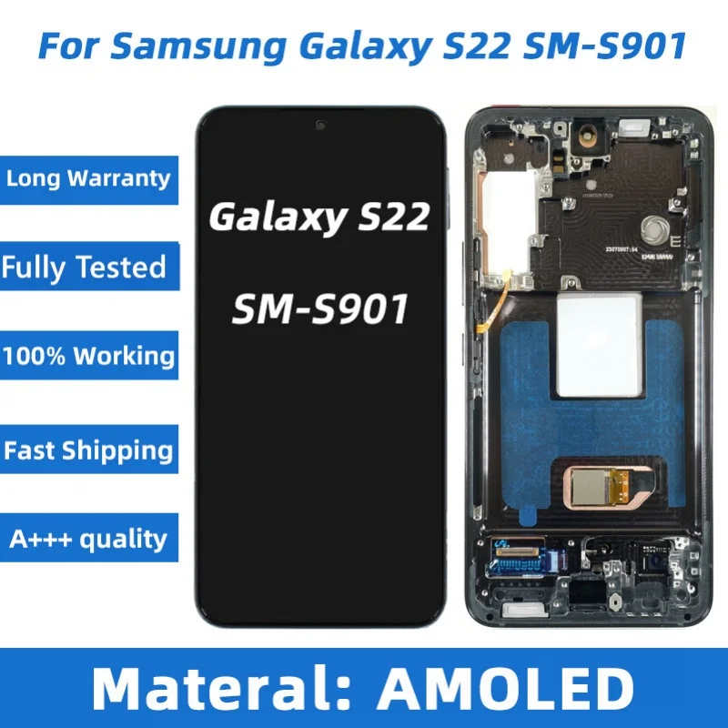 Super AMOLED 5G S22 Ultra S908 LCD For Samsung Galaxy S22/S22Plus 5G Display Touch Screen Digitizer S22 S901 S22+S906 With Frame