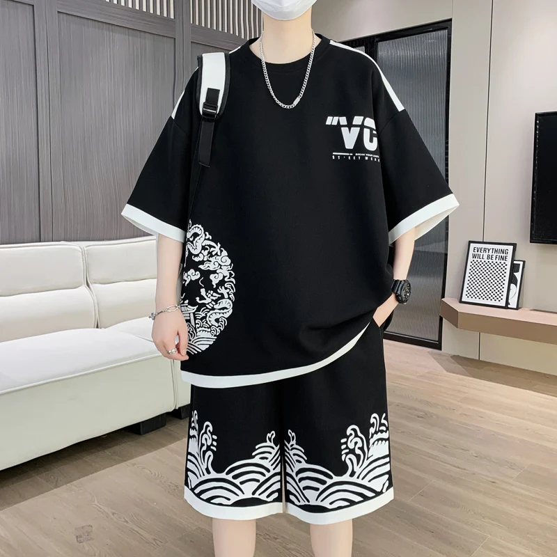 Summer New Sets Short-sleeved T-shirt Shorts Casual Sports Suit with Fashionable Handsome Men\'s Two-piece Tracksuit