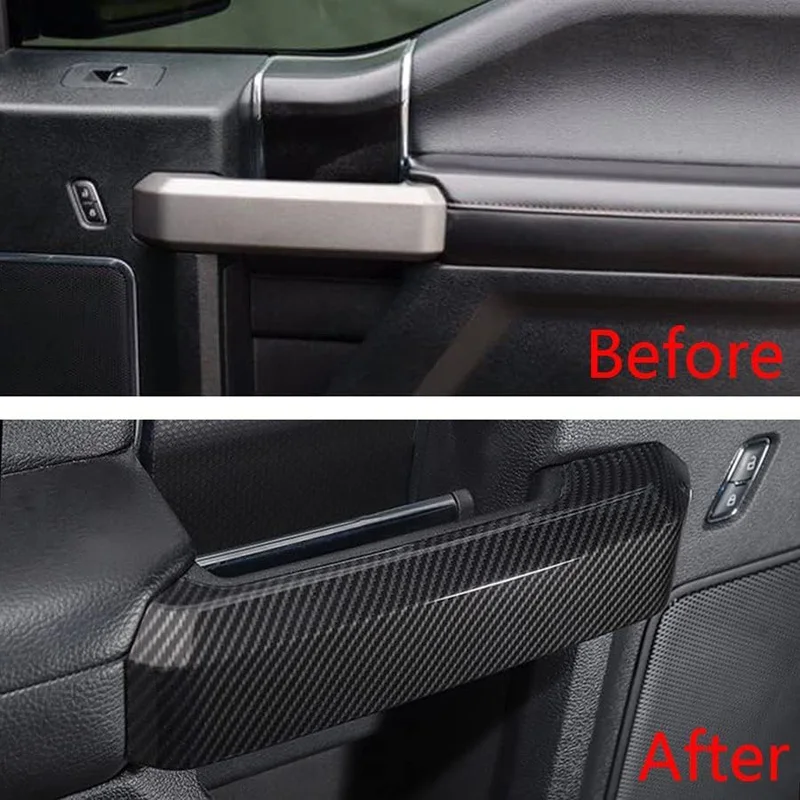 4Pcs For Ford F150 2015 2016-2020 Super Cab / Extended Cab Inner Door Handles Cover Trim Carbon Fiber Style Interior Accessories