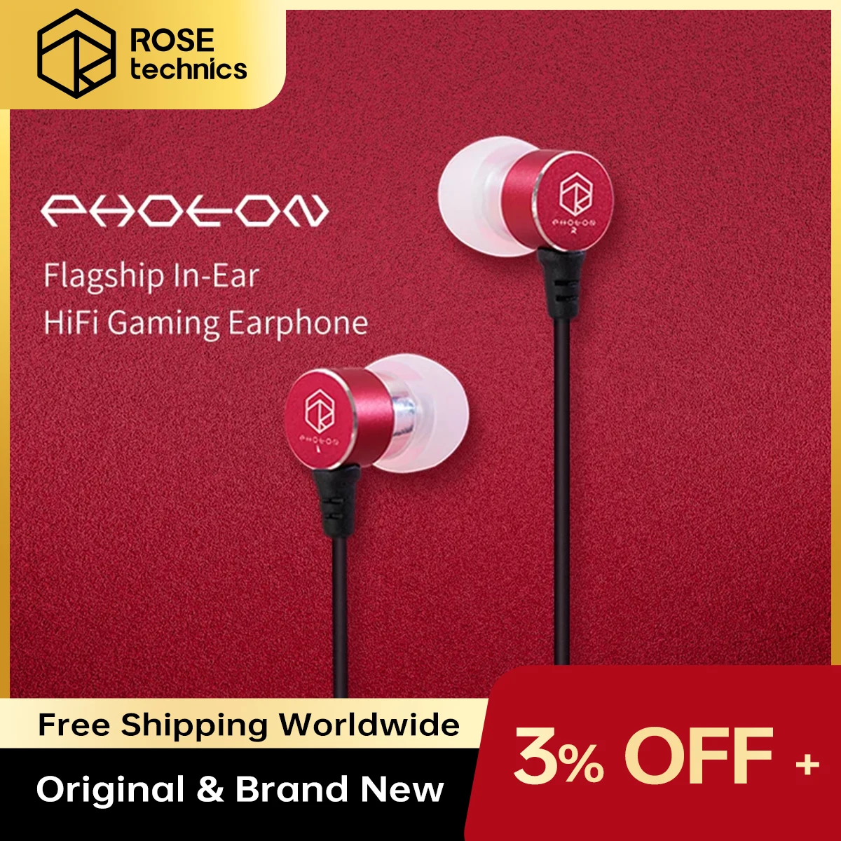 ROSESELSA Rose Technics Photon Wired  Headphone HiFi Earphone Gaming Earbuds In-Ear High Quality Suitable For Phone And Computer