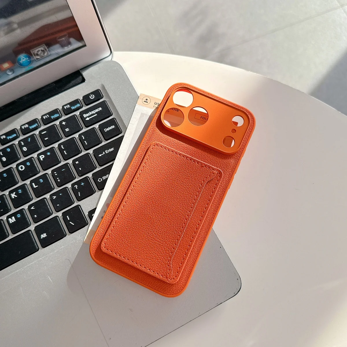 Leather Orange Color Card Holder Case For iPhone 17 Air 16 E 15 14 13 12 Mini 11 Pro X XR XS Max 7 8 Plus SE Wallet Pocket Cover view 4