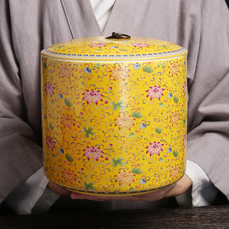 

Chinese Style Enamel Pu'er Tea Canister Ceramic Tea Canister White Tea Court Style 7pcs Storage Box Home Decoration Friend Gift