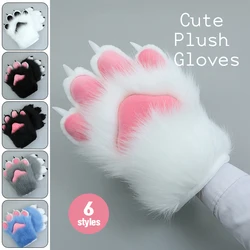 Desenhos animados Plush Cat Cosplay Costume, Cat Nails Claws Luvas, Luvas peludas da pata de mão, Anime Cosplay Mittens, Quente, Engrossar, 2 pcs