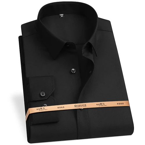 Imagen 1 del producto 2025 nueva camisa de manga larga de fibra de bambú para hombres banquete de negocios Formal Social cómoda camisa negra súper grande 5XL 6XL 7XL 8XL