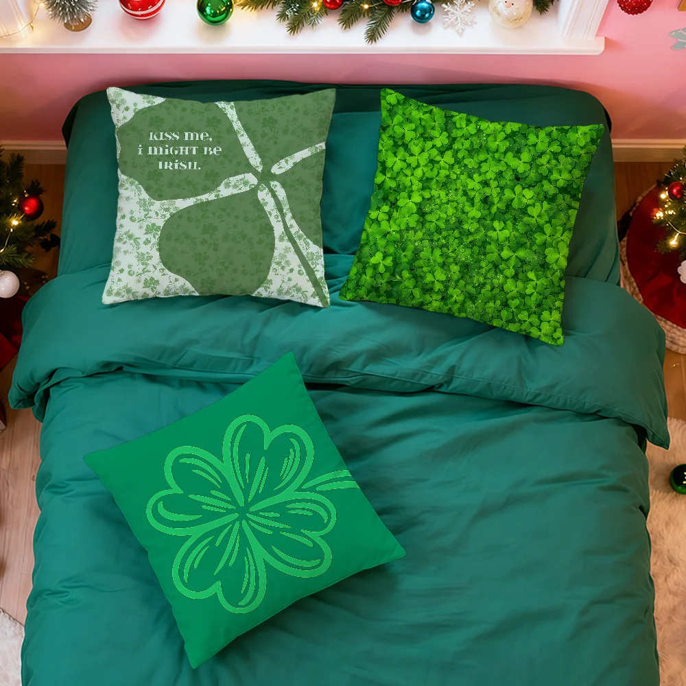 Green Art Lucky Shamrock Pattern St Patricks Day Soft Comfortable Pillowcase Sofa Living Room Home Office Decor Protective Cover