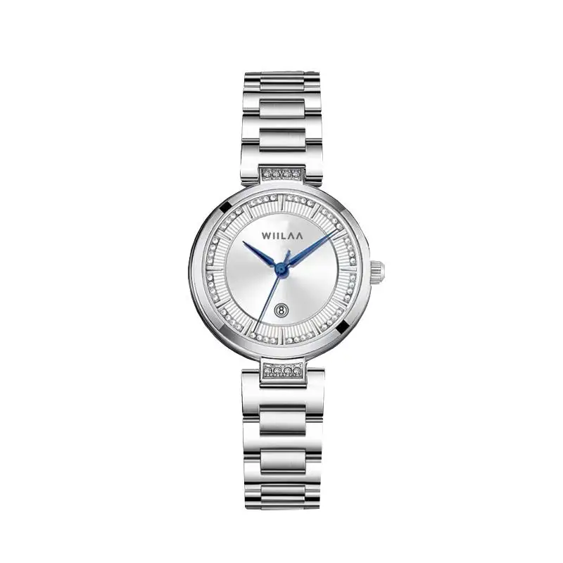 ساعة كوارتز مقاومة للماء للسيدات ، ضوء القمر الأبيض ، هدية الفضة الكلاسيكية ، أزياء الإناث