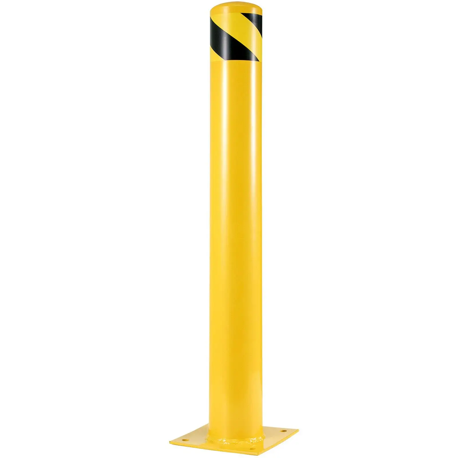 Safety Bollard 48 Inch Height 4.5 Inch OD Yellow Powder Coated Steel Pipe Barrier with 4 Free Anchor Bolts for traffic