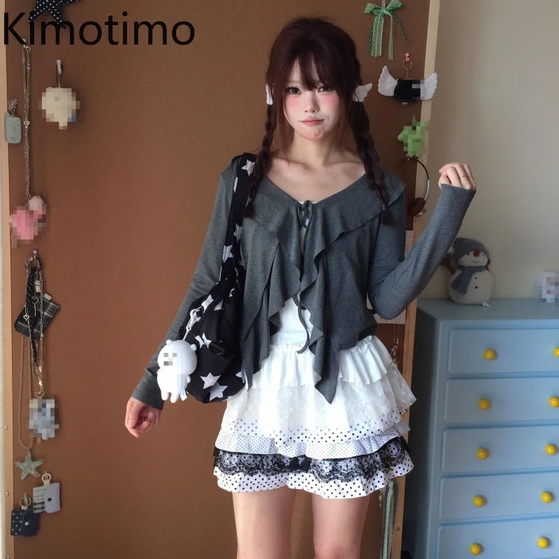 

Kimotimo Лолита кружевная лоскутная мини-юбка в горошек женская японская милая Y2k эстетичная тонкая универсальная юбка трапециевидной формы винтажная