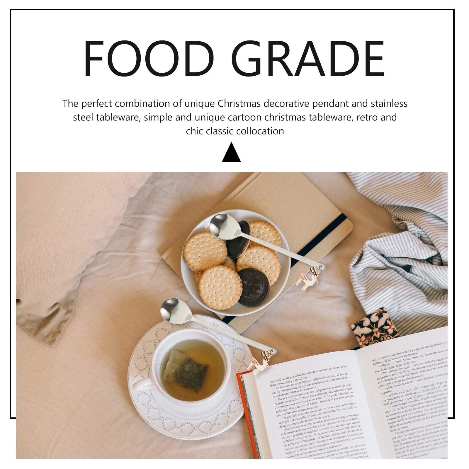 

1Set Stainless Steel Christmas Fork and Spoon Set Reasonable Design Comfortable Handle Multipurpose Dessert Ice Cream Coffee