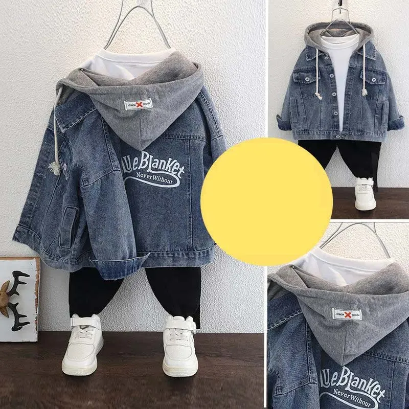 Boy Denim Jackets Kids Jeans Coat Children Hooded Outerwear Clothing Spring Autumn Boy Hooded Sport Clothes For 3-12T Kids