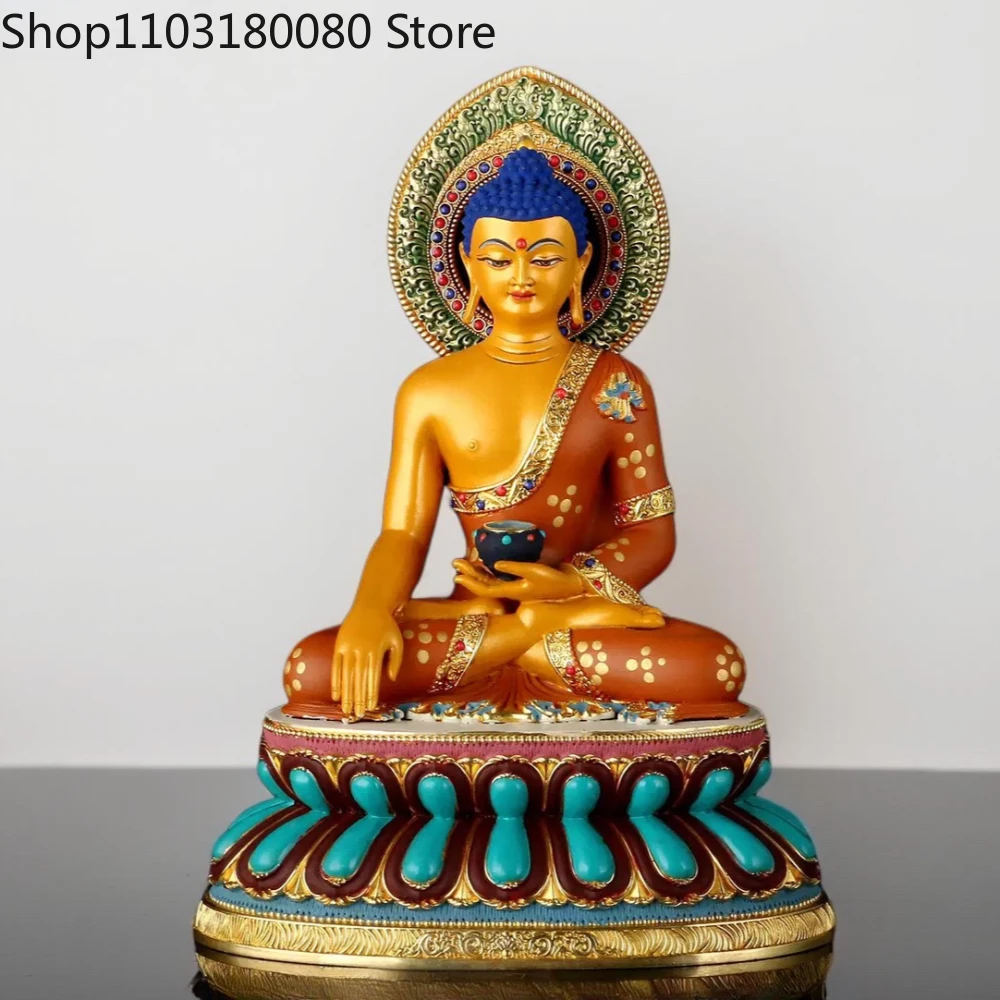 Copper painting Shakyamuni Buddha statue Brass Sakyamuni sculpture,23cm,15cm