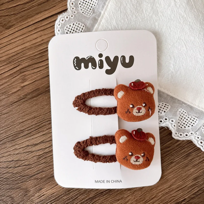 2 peças/conjunto 3d grampos de cabelo de animais inchados para crianças meninas inverno dos desenhos animados bb snap clipes bonito grampos de cabelo do bebê com design de animal de pelúcia