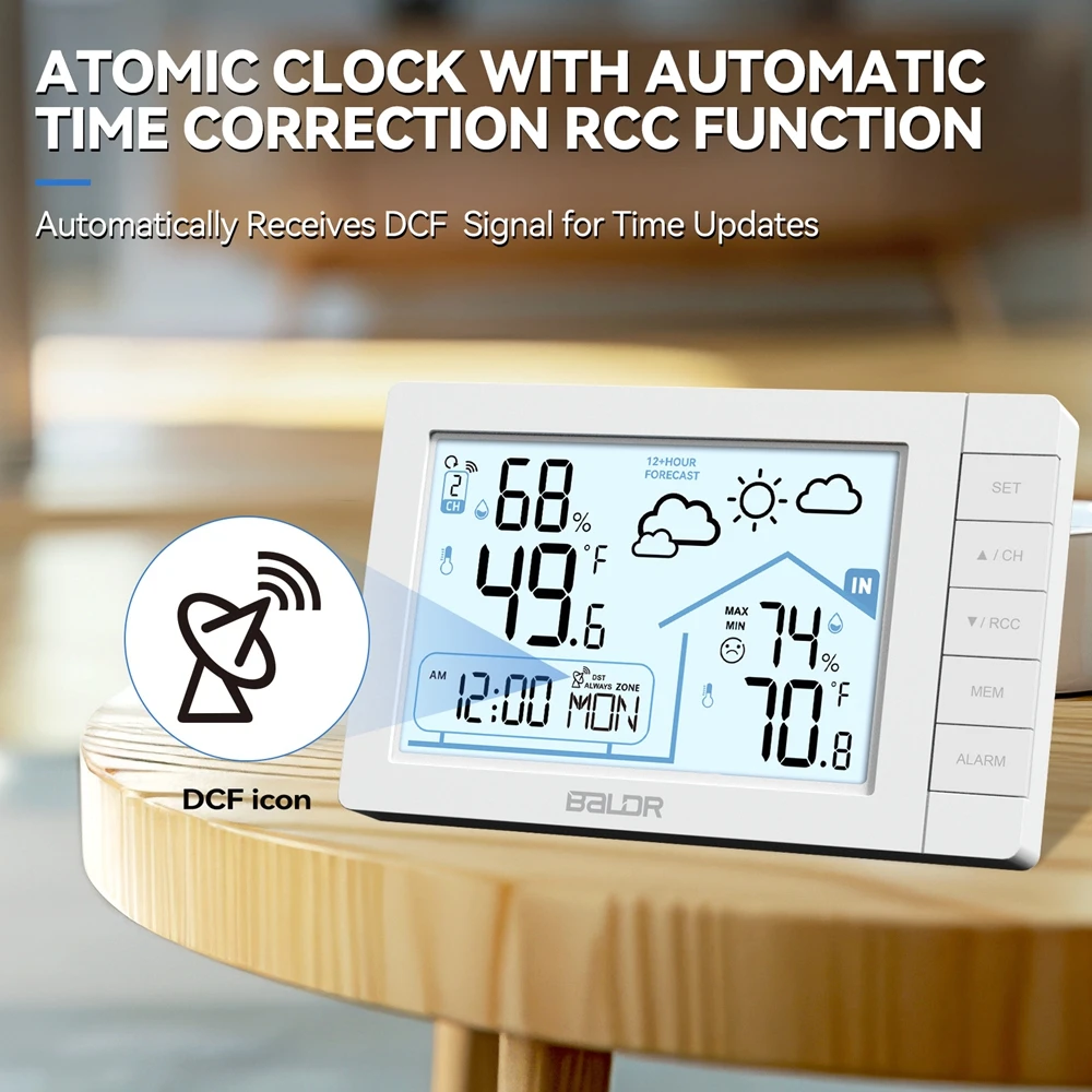 Brand DCF Atomic Alarm Clock Weather Station Digital LCD Humidity Temperature Monitor Frost Alert Wireless Forecast Sensor -40℃