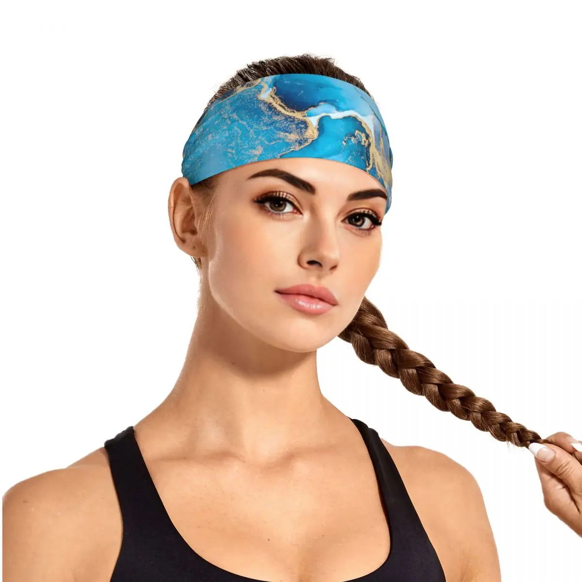 Banda para el sudor con patrón de mármol para hombre y mujer, diadema deportiva de lujo con textura abstracta azul personalizada, absorbe la humedad, para fútbol