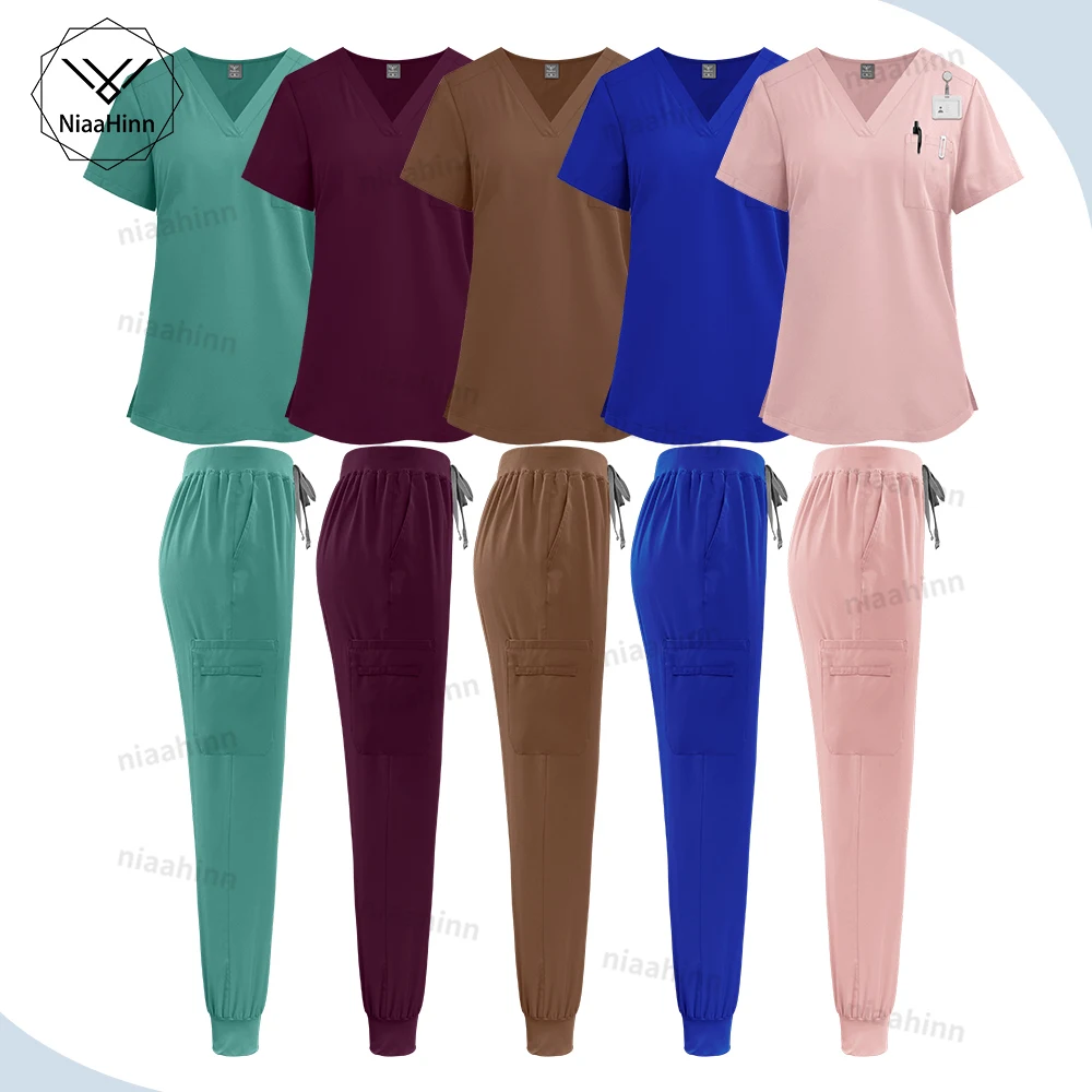 

Wholesale Hospital Uniform Nursing Scrubs Sets Multicolor Short Sleeved Top+pants Suit Dental Clinic Pet Shop Pharmacy Work Wear