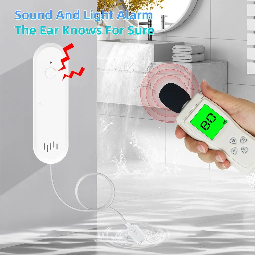 Onenuo Tuya Wifi Slimme Waterleksensor Wateroverloopniveaudetector 80db Geluid Overstroming Lekkage Sensor App Alarm Op Site