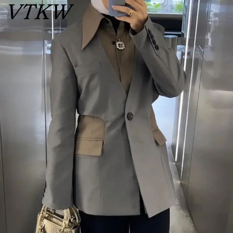 

VTKW Jigsaw Perforated Design One-button 2025 Spring New Style Women's Blazer - High-quality Versatile Business Coat
