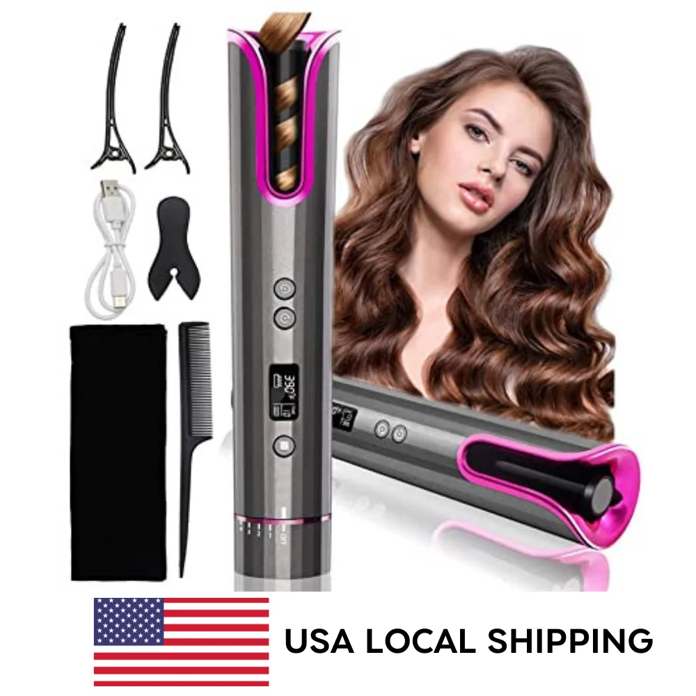 Automatic Hair Curler Rechargeable Curling iron Cordless Hair Curlers Wave Rotating Styler LCD Display Hair Curling Device