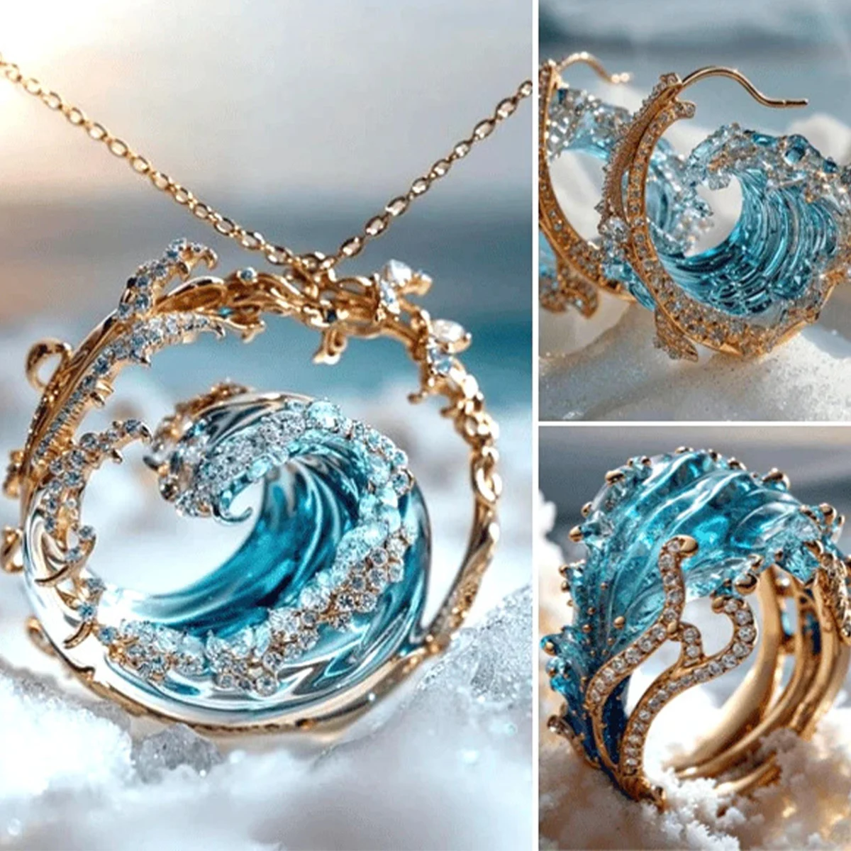 Creative Wave Pendant Resin accessories Sky Blue Wave Decorative pendant Wear beautiful hanging ornament sky blue