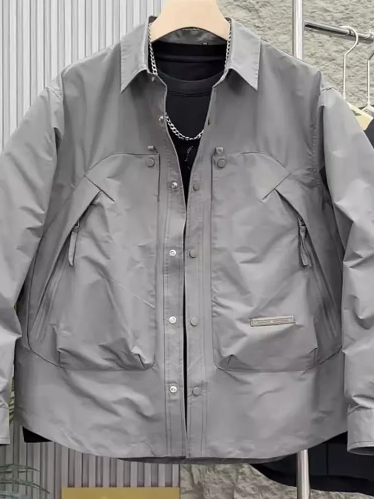 

Trendy Workwear Jaet for Men with Big kets Loose Fit Windproof Faionable Casual Outerwear Spring Autumn New Sle