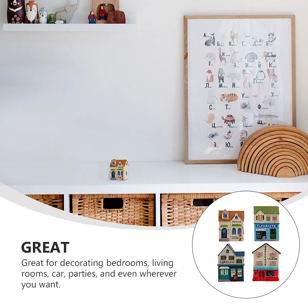 

4Pcs Resin Miniature Decor Lovely Leisure Hut Shape Bright Color Desktop Cabinet Table Decoration for Home Living Room