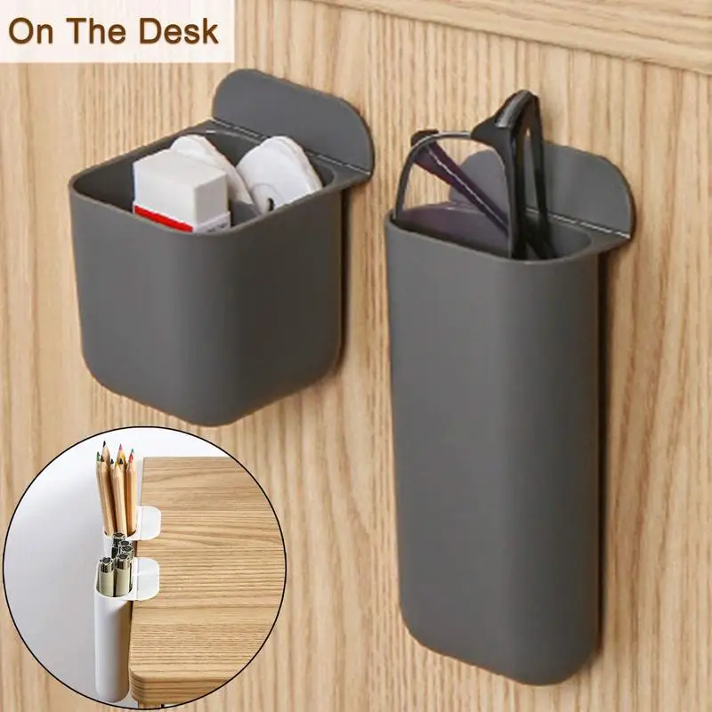 1PC PP Creative Pencil Holder Pen Case Adhesive Desktop Organizer Office Decor Container Stationery Storage Desk Accessories