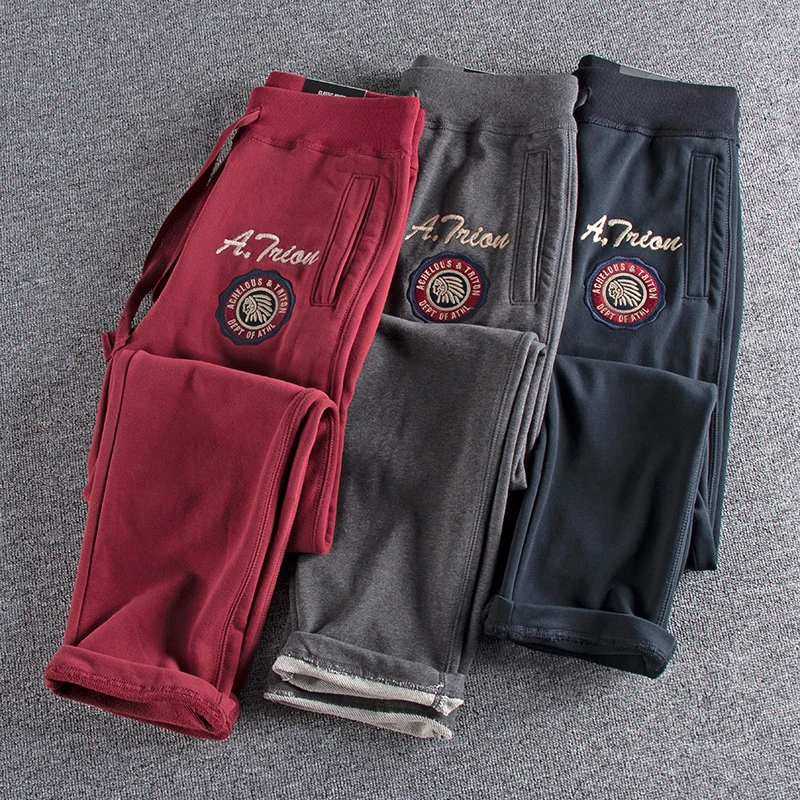 

Autumn New American Retro Terry Cloth Letter Embroidery Sweatpants Men's Fashion 82% Cotton Drawstring Loose Casual Sports Pants