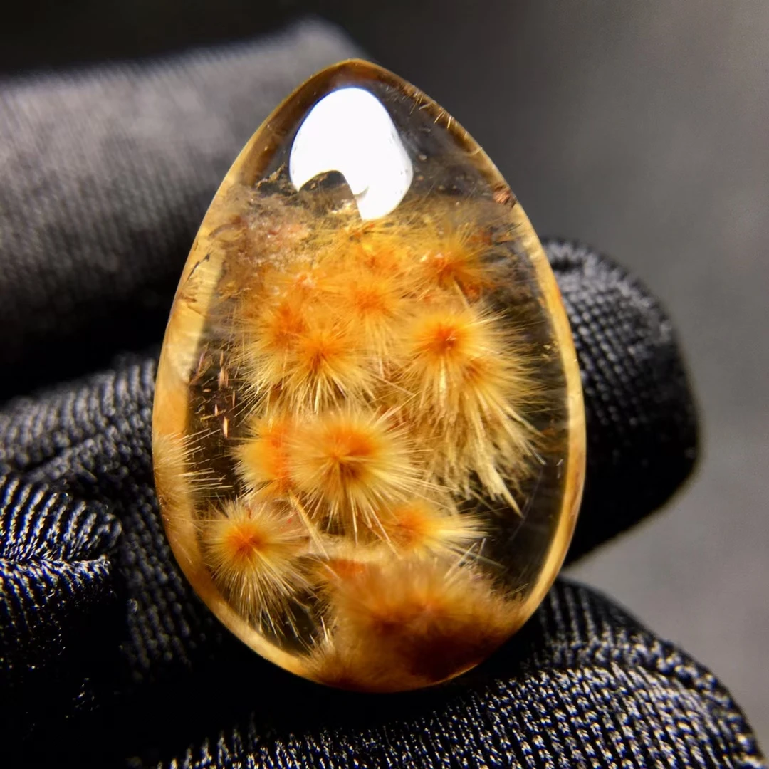 Natural Gold Rutilated Quartz Pendant Rutilated Quartz Jewelry 21.3*15*8.2mm Flower Men Women Brazil AAAAAAA