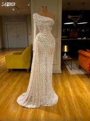 Exquisito vestido De noche De un hombro, bata De Novia De sirena brillante De lujo, Vintage, largo hasta el suelo, Vestidos De Novia personalizados para graduación