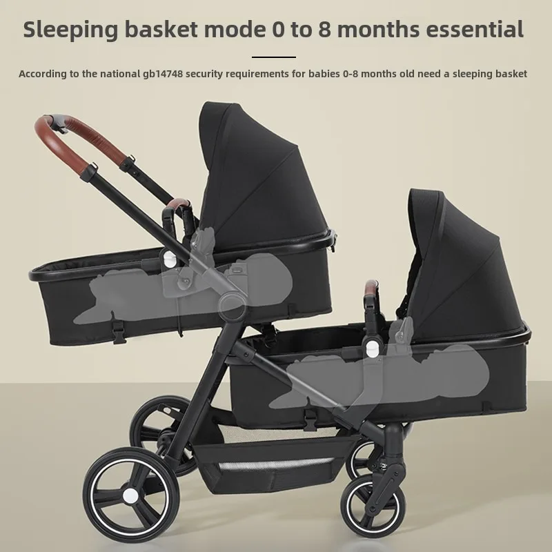 Poussette Double et Polyvalente pour Bébé, Cadre en Alliage d'Aluminium, Légère et Portable, 3 Angles Réglables