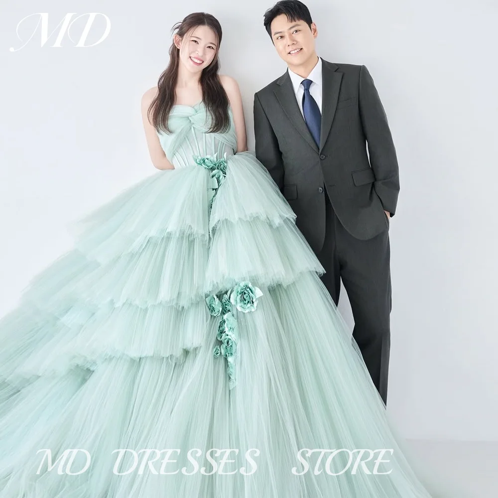 

MD New Mint Green Tulle Long Prom Korea Evening Dresses Customized Reception Strapless Tiered Princess Wedding Party Gowns 2025