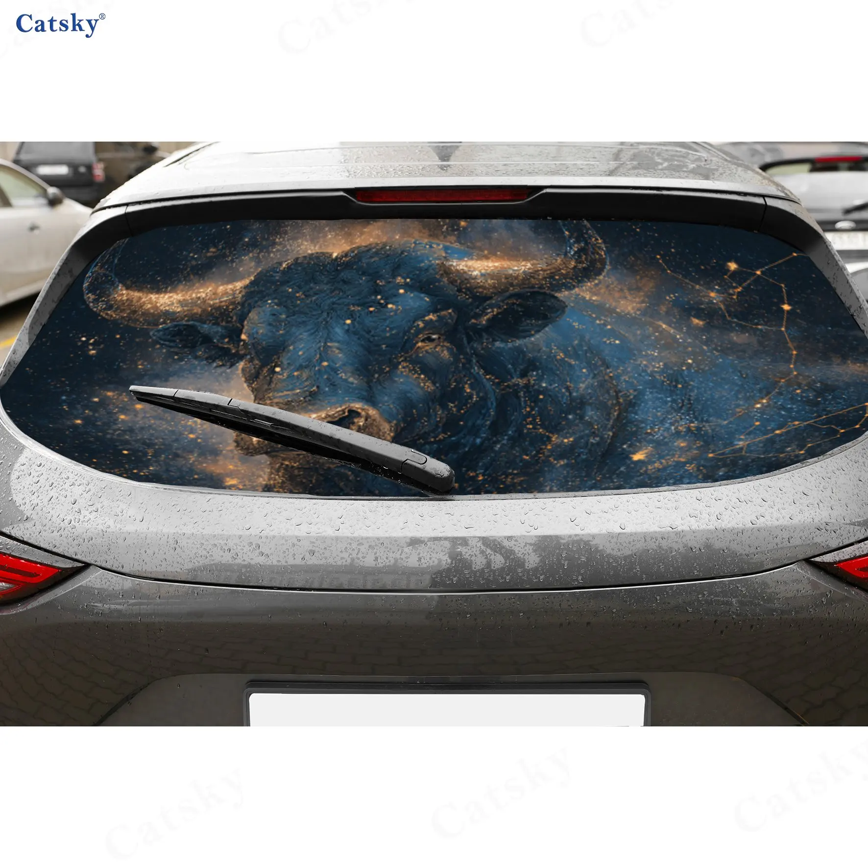 Gold Dominant Taurus PVC Perforated Car Vinyl Wraps, Durable Car Rear Windshield Sticker, Waterproof Car Rear Window Decal