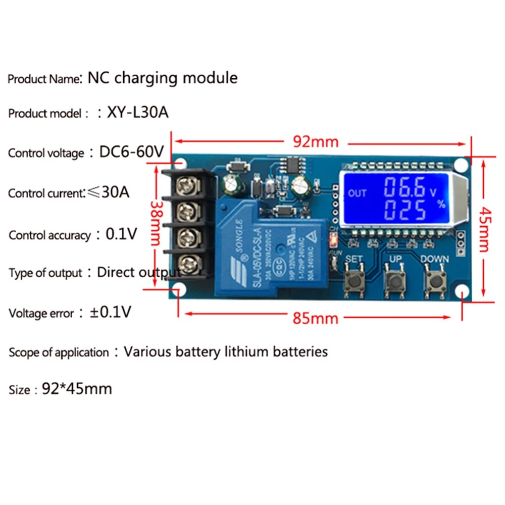 XY-L30A Lead-Acid Lithium Battery Charger Module DC 6-60V 20A 30A LCD Digital Automatic Charging Overcharge Protection Board