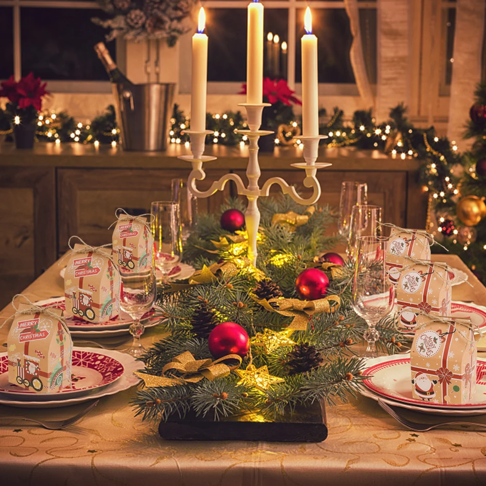 Boîte de Rangement de Bonbons de Noël, Motif de Train du Père Noël, Sac Cadeau en Papier Kraft pour les Directions de Biscuits, Sac d'Emballage, 6/1 Pièces