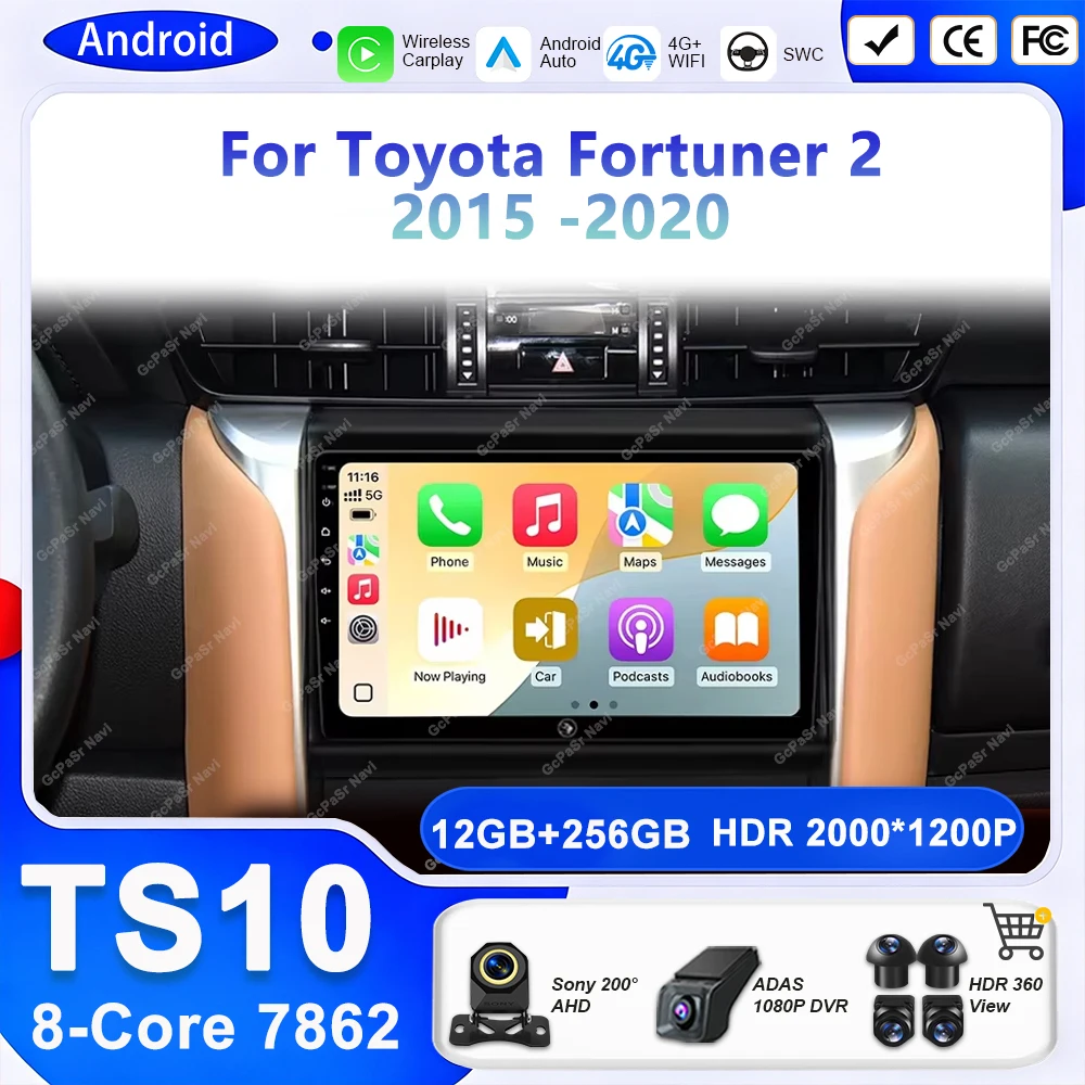 Android 16 For Toyota Fortuner 2 2015 2016 2017 2018 2019 2020 Car Radio Stereo Multimedia Navigation GPS Carplay 2 din Headunit