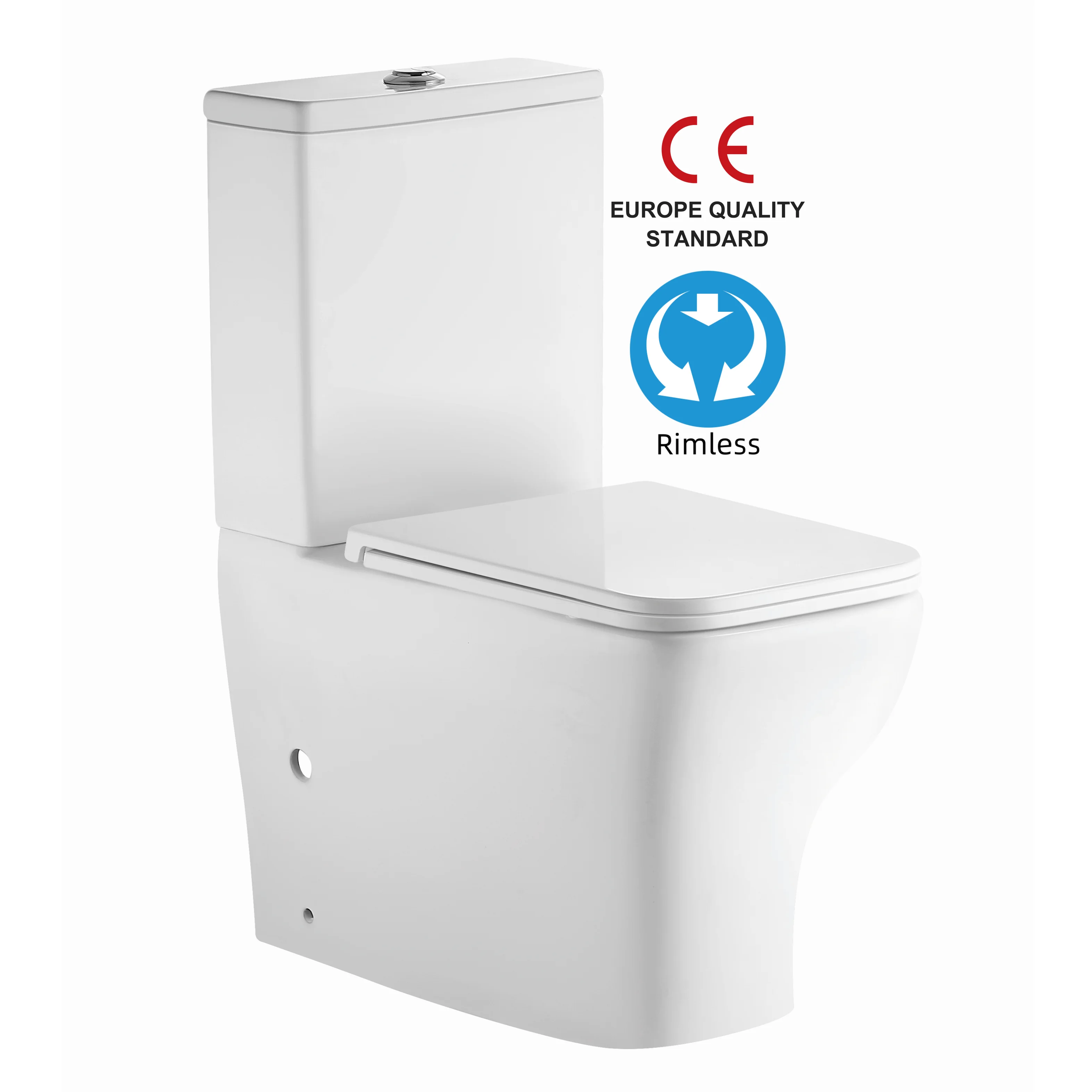 

White Color Customizabel Factory CE Rimless Water Closet Bathroom WC Floor Mounted Washdown Two Piece Toilet Bowl