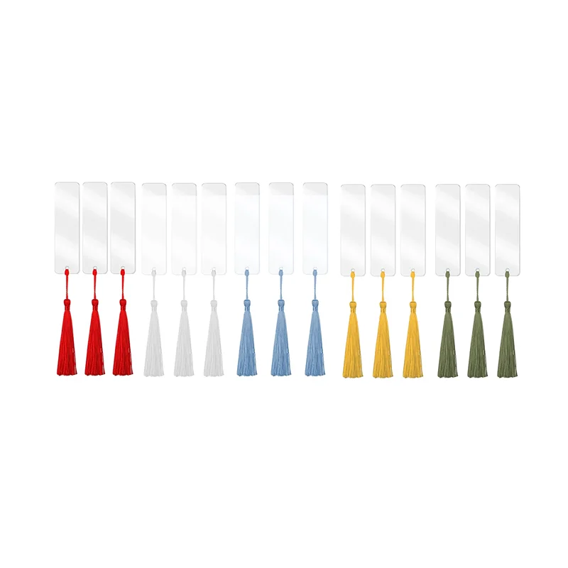 75 قطعة المرجعية الاكريليك مستطيل فارغة واضحة DIY بها بنفسك علامات الكتاب غير المكتملة مع شرابات ملونة الحلي الحرف الديكورات