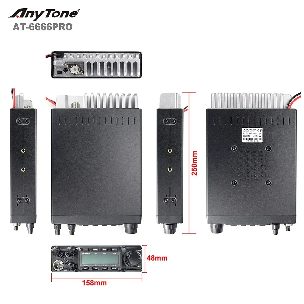 ANYTONE AT-6666PRO CB Radio 28.000 - 29.700 Mhz 40-kanałowy mobilny nadajnik-odbiornik CTCSS / DCS AM/FM/SSB 10-metrowe radio