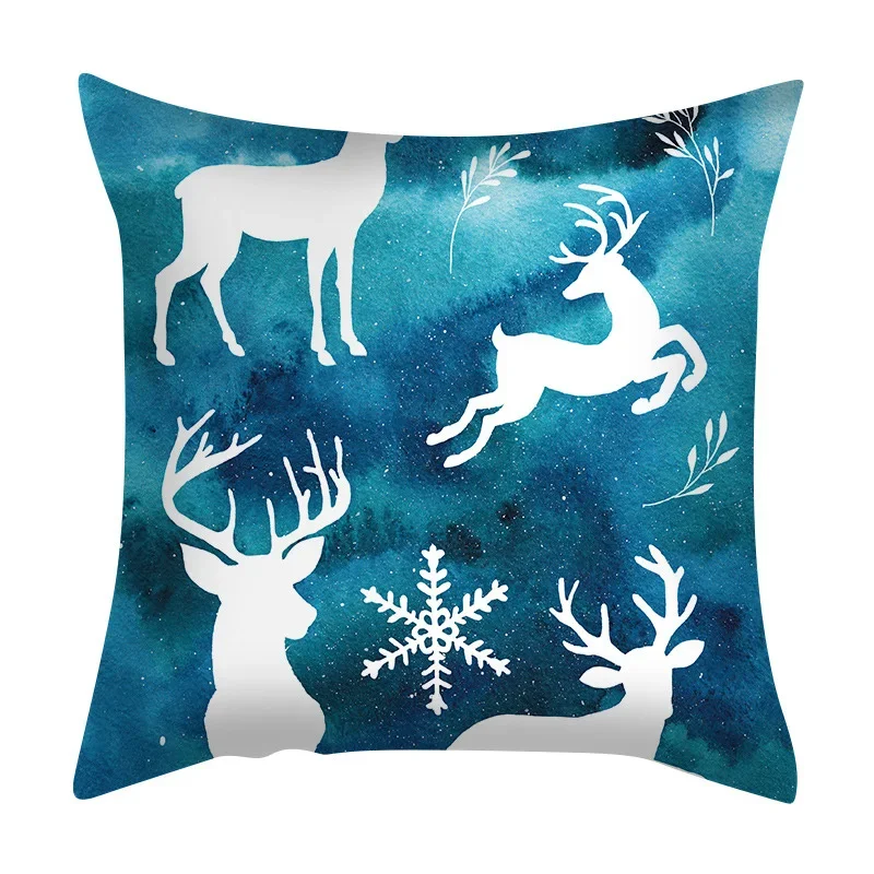 Funda de almohada hite Silhouettes & Merry Christmas con estampado de felpa corta para decoración de sofá de sala de estar