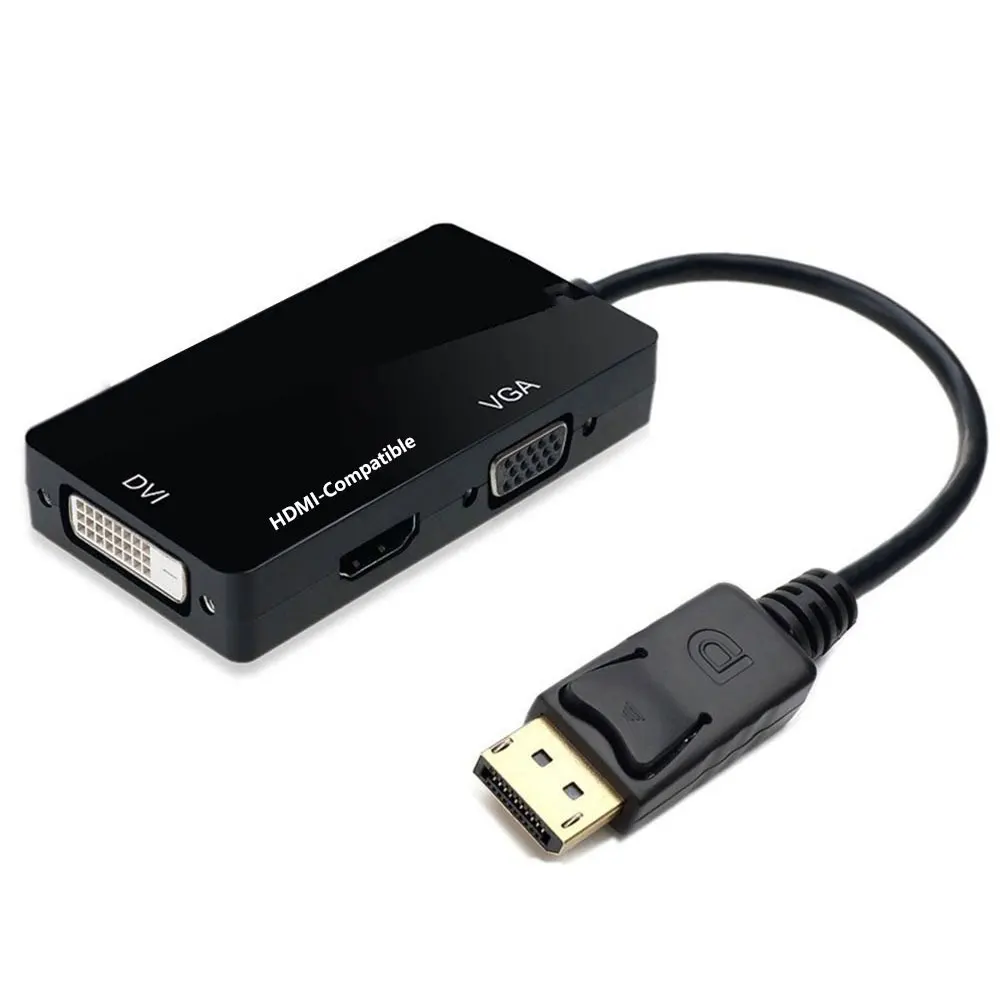 Displayport Dp Naar Hdmi-Compatibele Dvi Vga Adapter 1080P Display Poort Kabel Converter 3in1 Voor Desktop Pc Laptop Tv-Projector