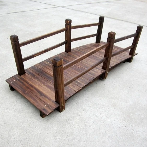 For Solid Wood Arch Bridge, Weatherproof Carbonized Timber for Garden & Courtyard, Ornamental Landscape Accent