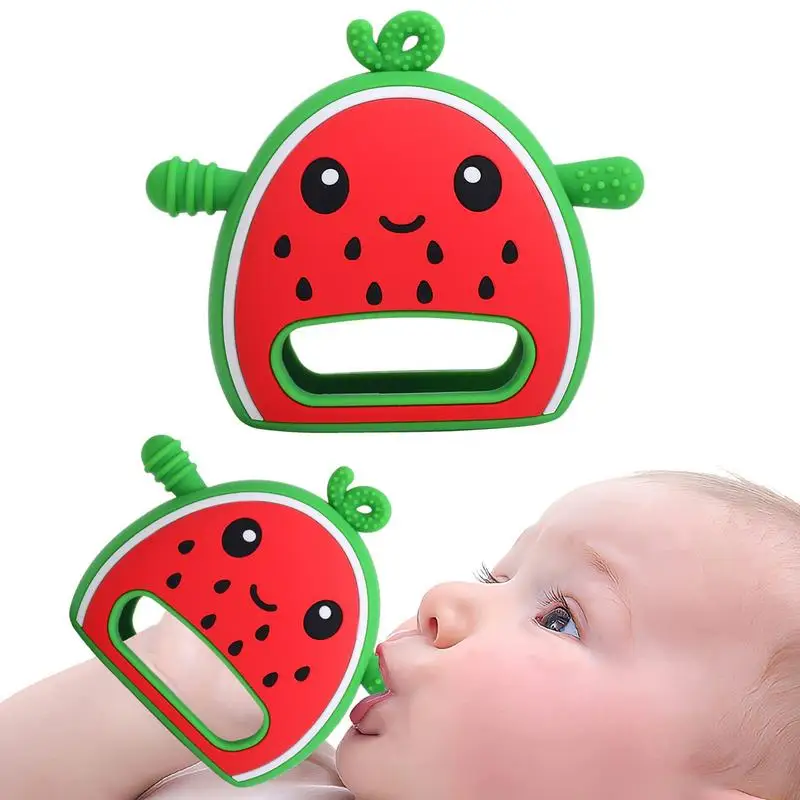 

Teething Mitten Cute Fruit Design Chew Toy For Teething Food Grade Soft Anti Dropping Silicone Hand Teether Relief Soothing For