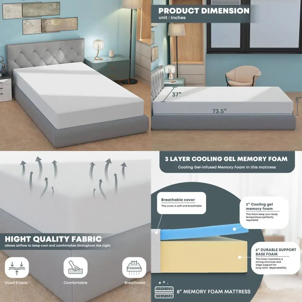 Gel Memory Foam Hybrid Mattress - 8 Inch Twin Size with Pocket Innerspring for Cooler Sleep Experience