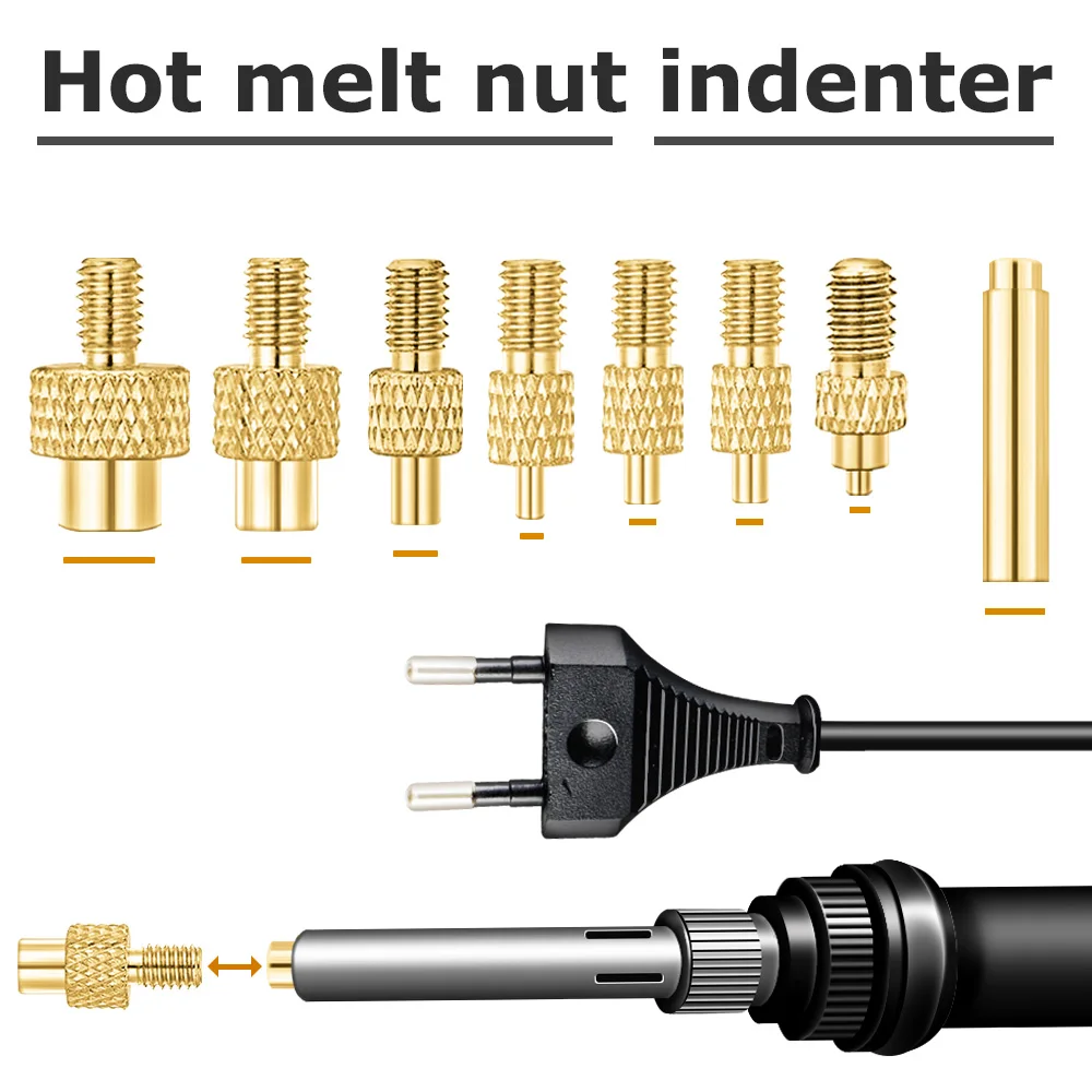 Wärmeeinsatzmutter, Eisenspitze M2-M8, Messing, Heißschmelzmutter, Wärmeeinsetzungswerkzeug für