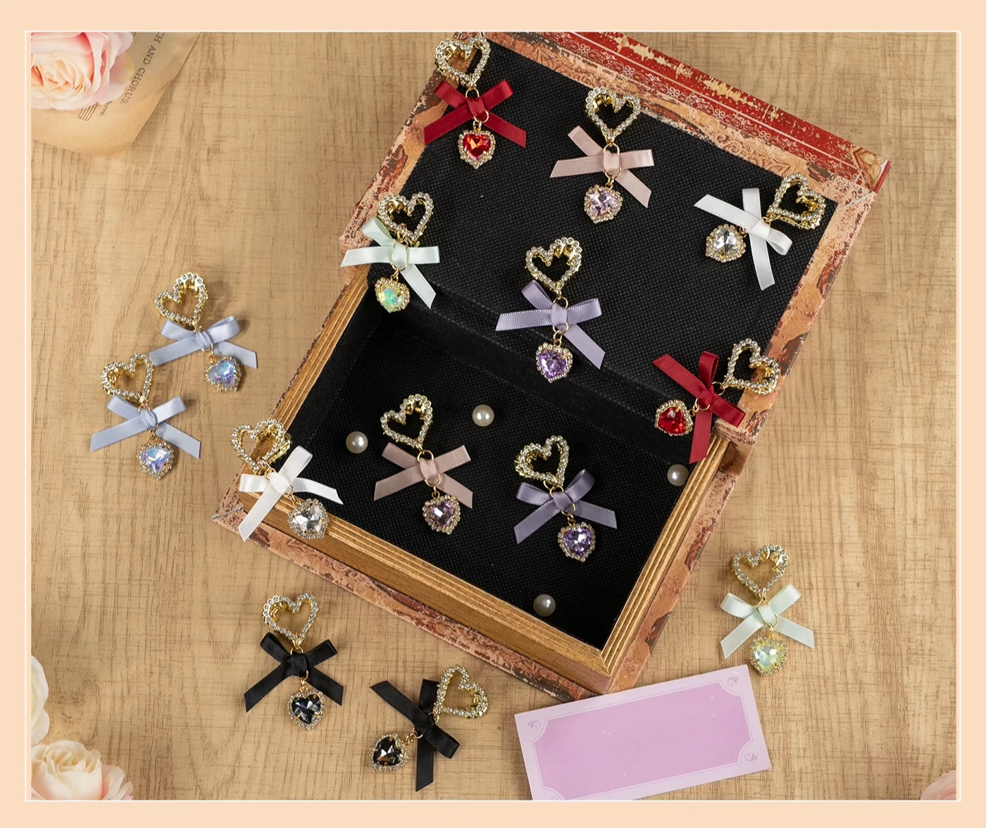 

Sweet Cute Girl Japanese Lolita Love Bow Rhinestone Pendant Hair Accessories Earring Mine Series Mass Production Hairpin Earclip